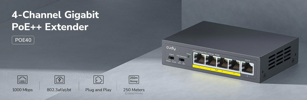 Cudy 4-Channel Gigabit PoE++ Extender (CD-GSPOE40)