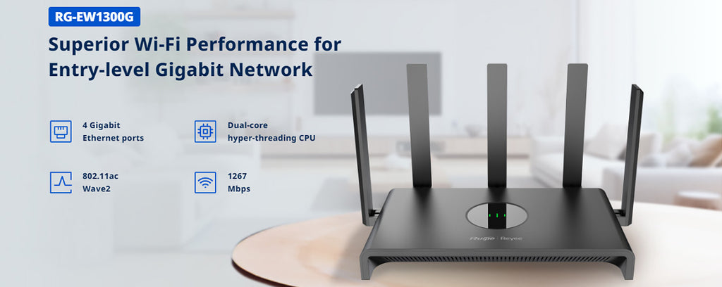 Reyee 1300Mbps Wi-Fi 5 Dual-band Gigabit Router (RG-EW1300G)